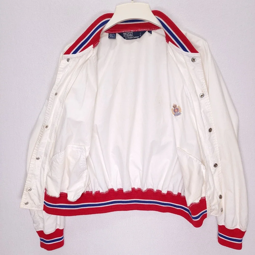 Polo Ralph Lauren‎ Vintage Mens M White Varsity Bomber Jacket Crest Logo